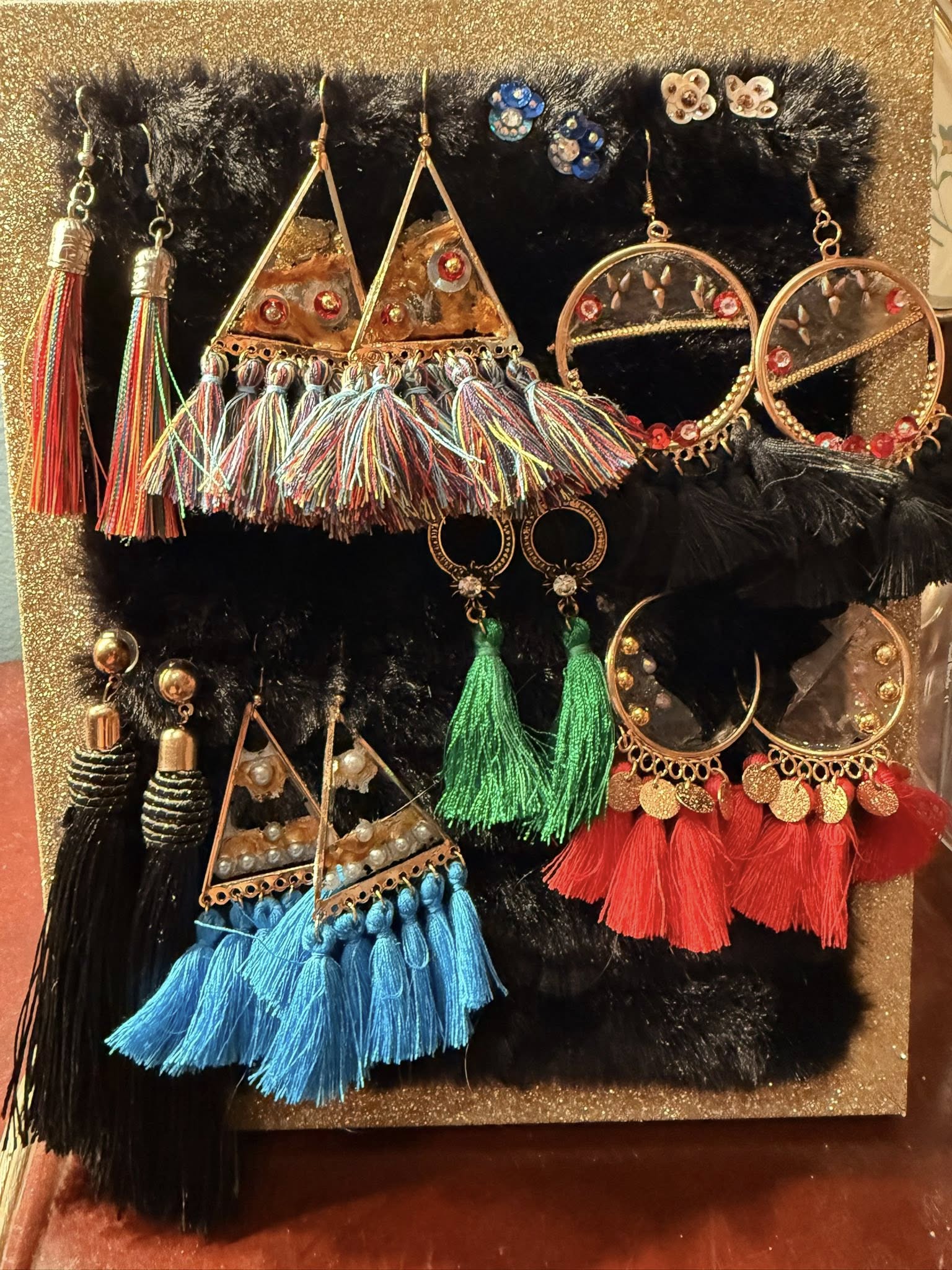 Black Feather Hoop Earrings - Handmade Statement Jewelry