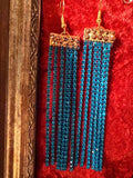 Blue Rhinestone Hanging Earrings - Handmade Statement Jewelry