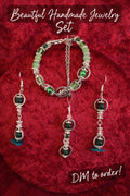 Complete Green Jewelry Set - Handmade Earrings, Necklace & Bracelet